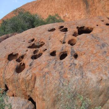 Ulurru close-up--these are the marks of a creature from a Dreaming Story of this country--Central Australia