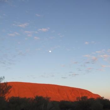 <b>Ulurru at sunrise with moon--Central Australia</b>