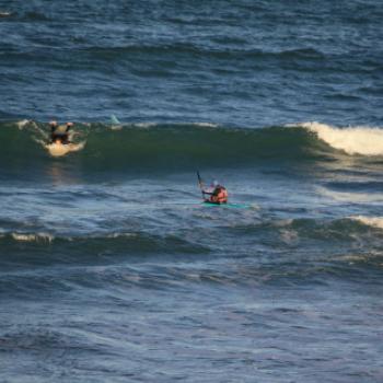 3880  surfers - 7pm, New Brighton beach - looking south, Christchurch, NZ, 19th March'10, Kate/Sydney