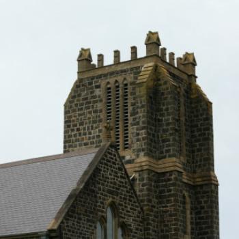 7386 volcanic stone Church  tower, Port Fairy, GORd, Vic, 28th Oct'09 Kate/Sydney