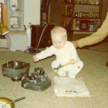 helping Dad mend the BSA 1975