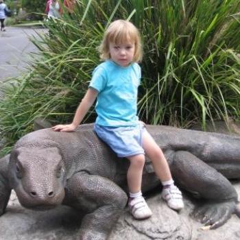 <b>Laura on a komodo dragon</b>