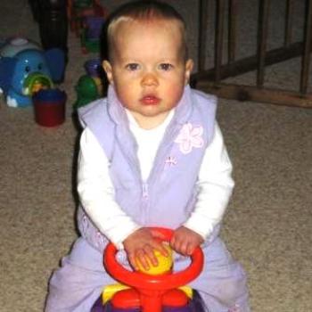 Laura on her walker bike