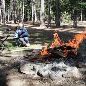 Learning to whittle while camping in Uintah mountains, Utah