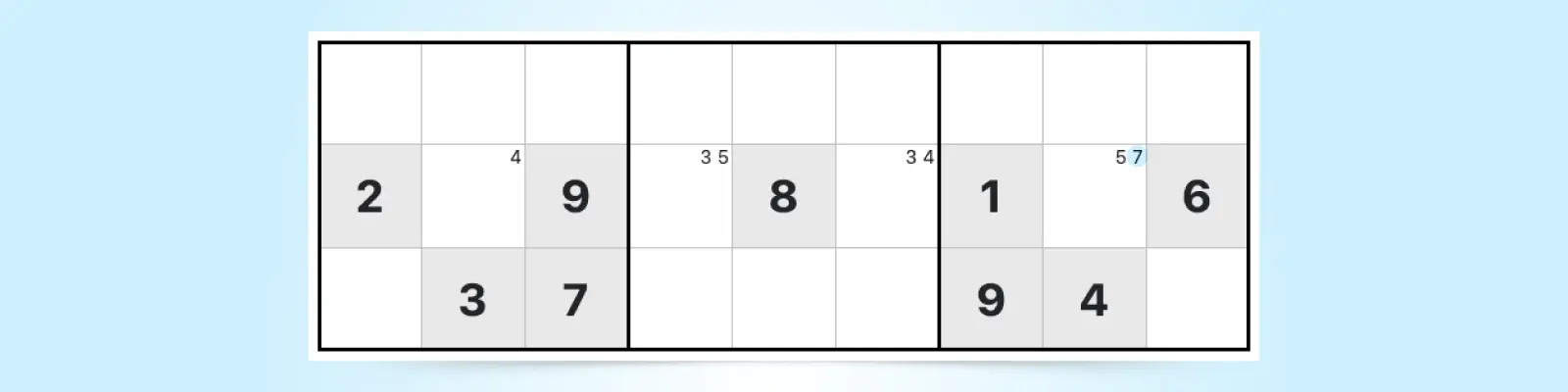 Sudoku row showing hidden single technique