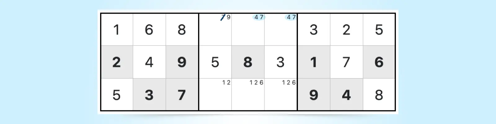 Sudoku row showing naked pair technique