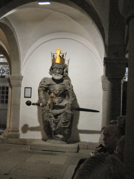 Huge 15th century statue of Charlemagne in the crypt of Grossmuenster in Zurich.