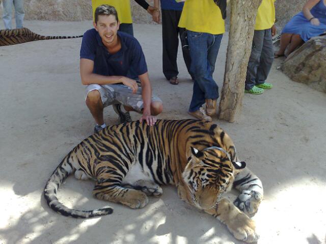 My son at the tiger temple in Thailand, June'08