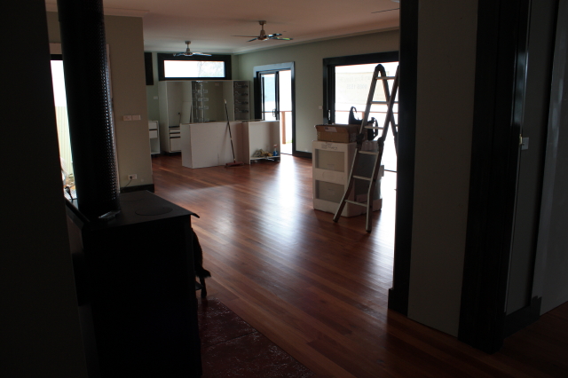 fire, kitchen, main sliding doors to verandah