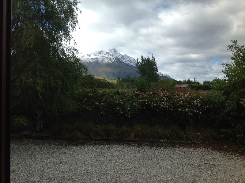 A New Year's surprise for my sister in New Zealand, when she looked out her kitchen window & saw the Remarkables with snowy hats on!