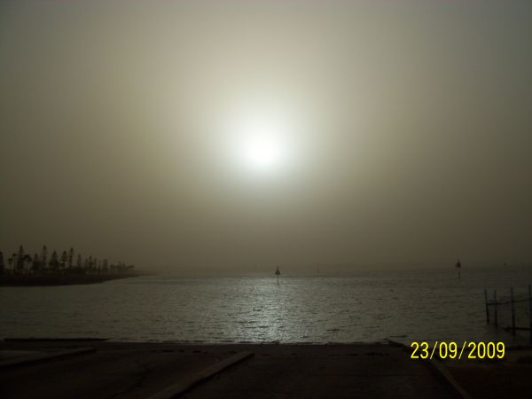 Dust blocking the sun from Cleveland Point, Redlands