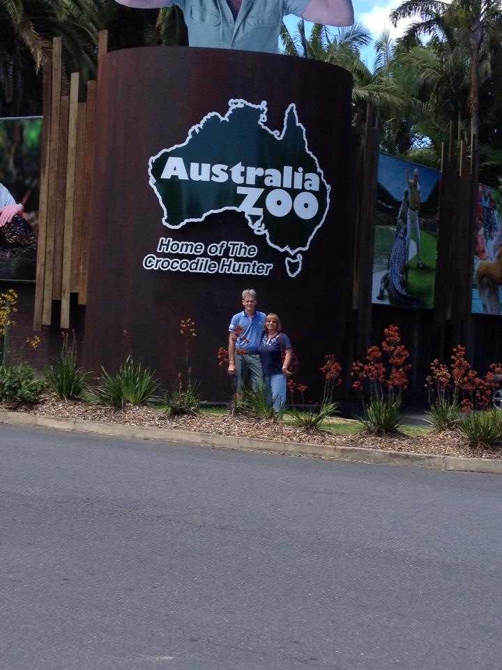 Rolanda and Peter at the entrance of Australia Zoo - photo opportunity only, did not go in - it takes a full day to see.