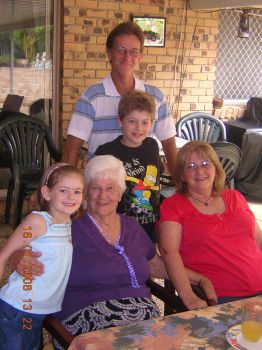 That's me in red with hubby Colin at back, Lachlan and Madeline and 89yo Aunty Vi