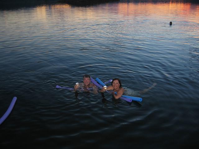 Sunset swim with champagne.