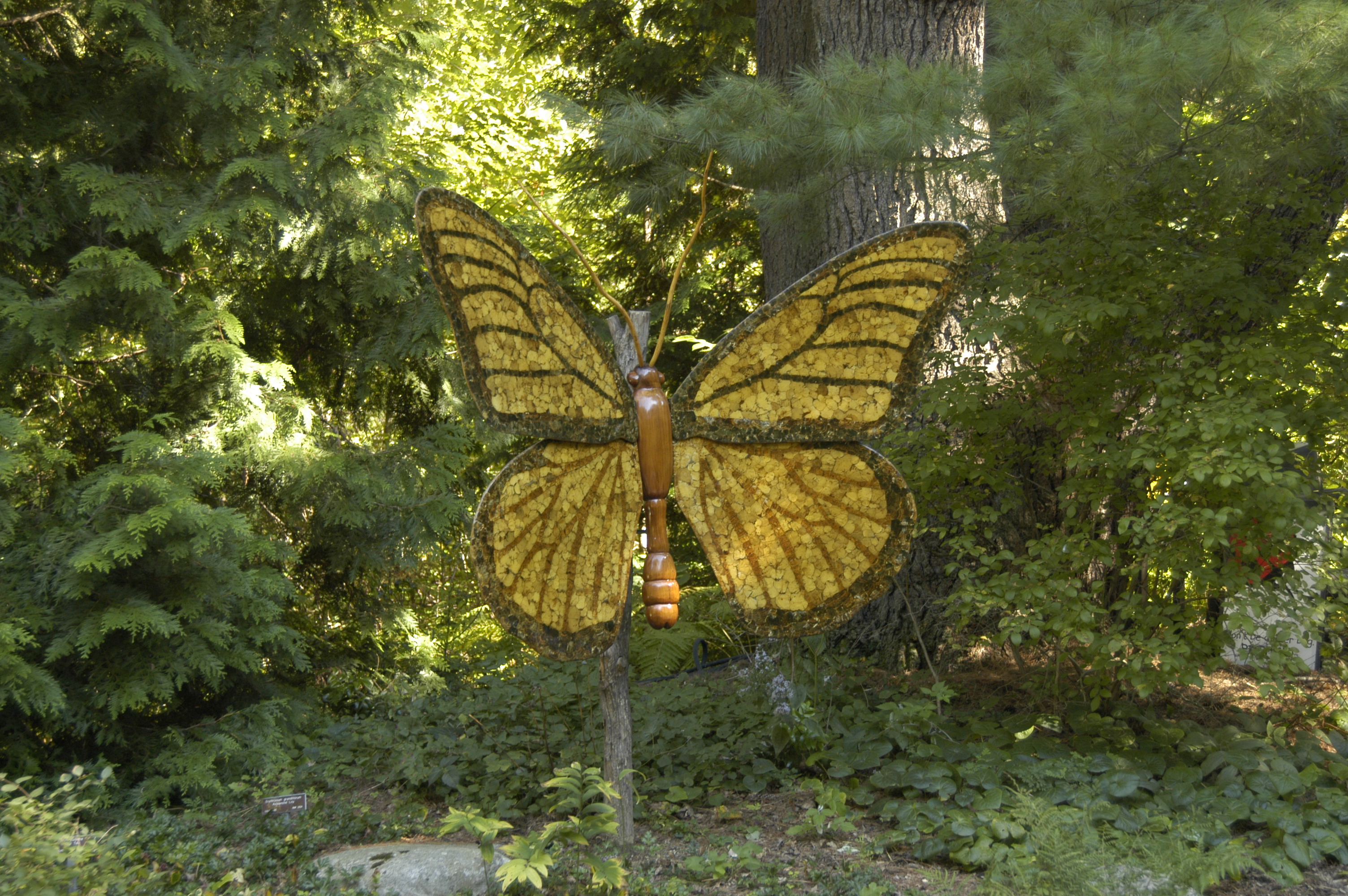 This giant butterfly sculpture is part of the BIG BUGS exhibit, coming again to Garden in the Woods, Framingham, MA , from 7/12/08 - 10/31/08.