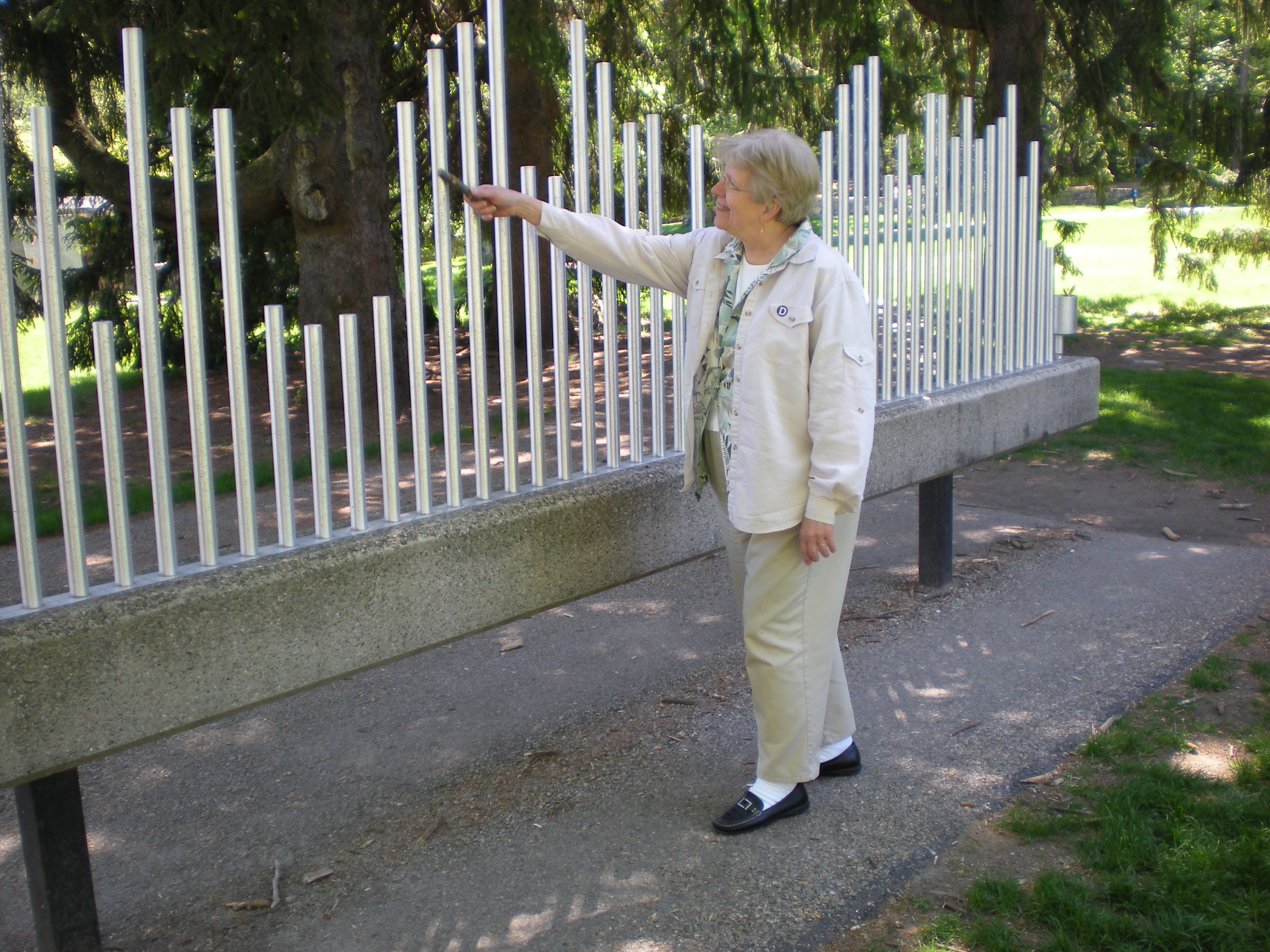 I am enjoying the beautiful sound of the pipes in this sculpture at Decordova Sculpture Park in Lincoln, MA.