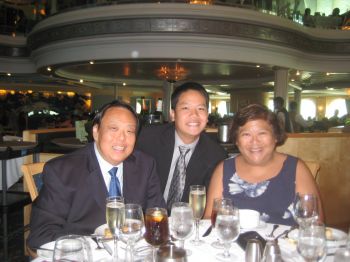 Hubby, son and me dressed for the formal dinner on our Mexican Riviera cruise