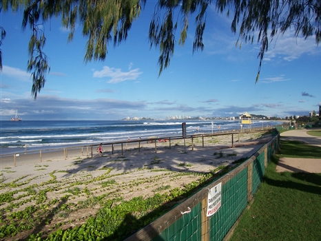 looking south with Coolangatta in the rear.
Note the desalination barge on the far left.