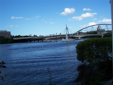 The Goodwill bridge is a walking bridge from Southbank across the Brisbane River to the Botanic Gardens