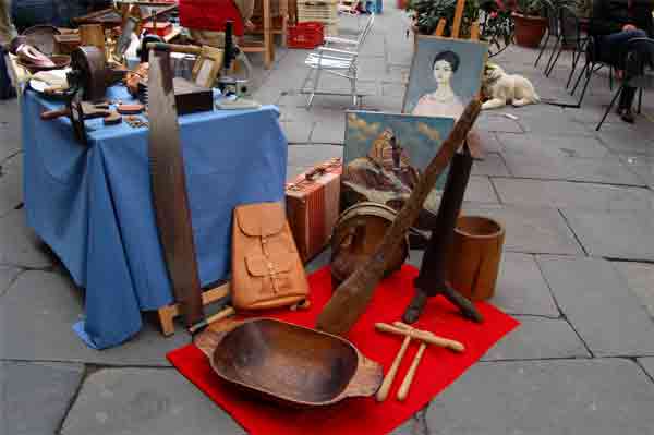 Weekly flea market in Cortona, Italy