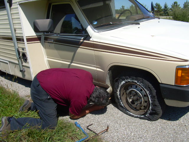 The joys of traveling,A flat just outside Bay City MI only a couple of hours into our trip.