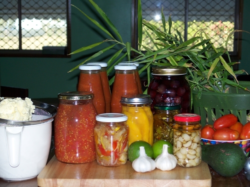 Homegrown produce and preserves