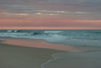 All pink and blue as the sun sets.