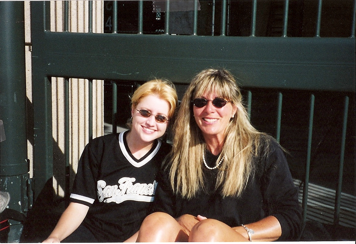 My niece, Tiffani, and me waiting outside PacBell Park (SF Giants) for "On the Field Photo Day"