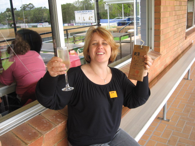 Cockatoo lady with bubbly and chocolate lolly!