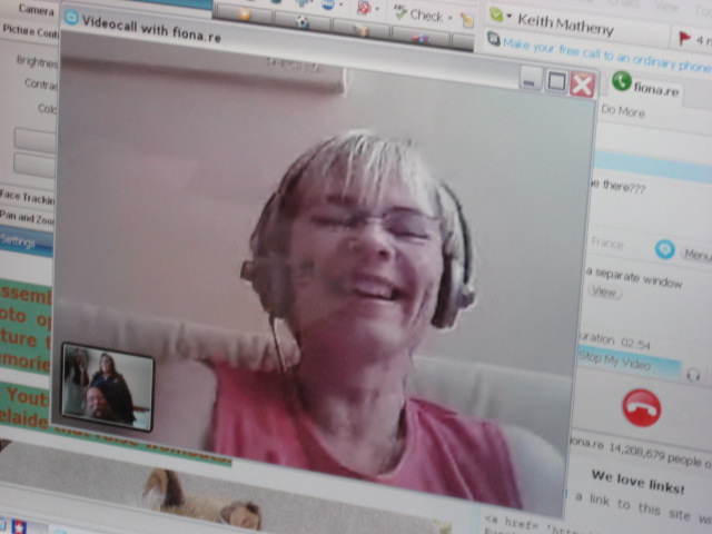 Fiona skyped us during our high jinks in Keith's hotel room. As you can tell, she was amused!