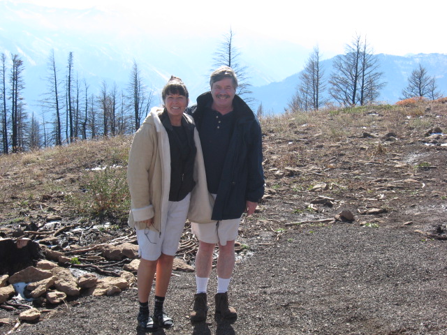 On top of the world on our 10th anniversary - haha!
Comically dressed because we were in shorts for the drive. Although a sunny day, temps were in the 20's at Hat Point (which was named when a cowboy was bucked and lost his hat - found later it was hung on the branch of a tree and remained there unclaimed for over a year)