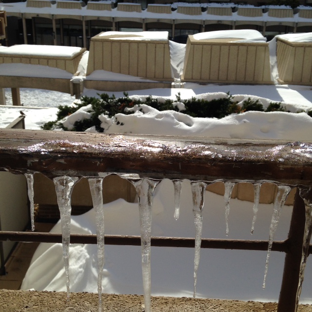 Icicles developed after the blizzard, when melting began during the day but froze that night.