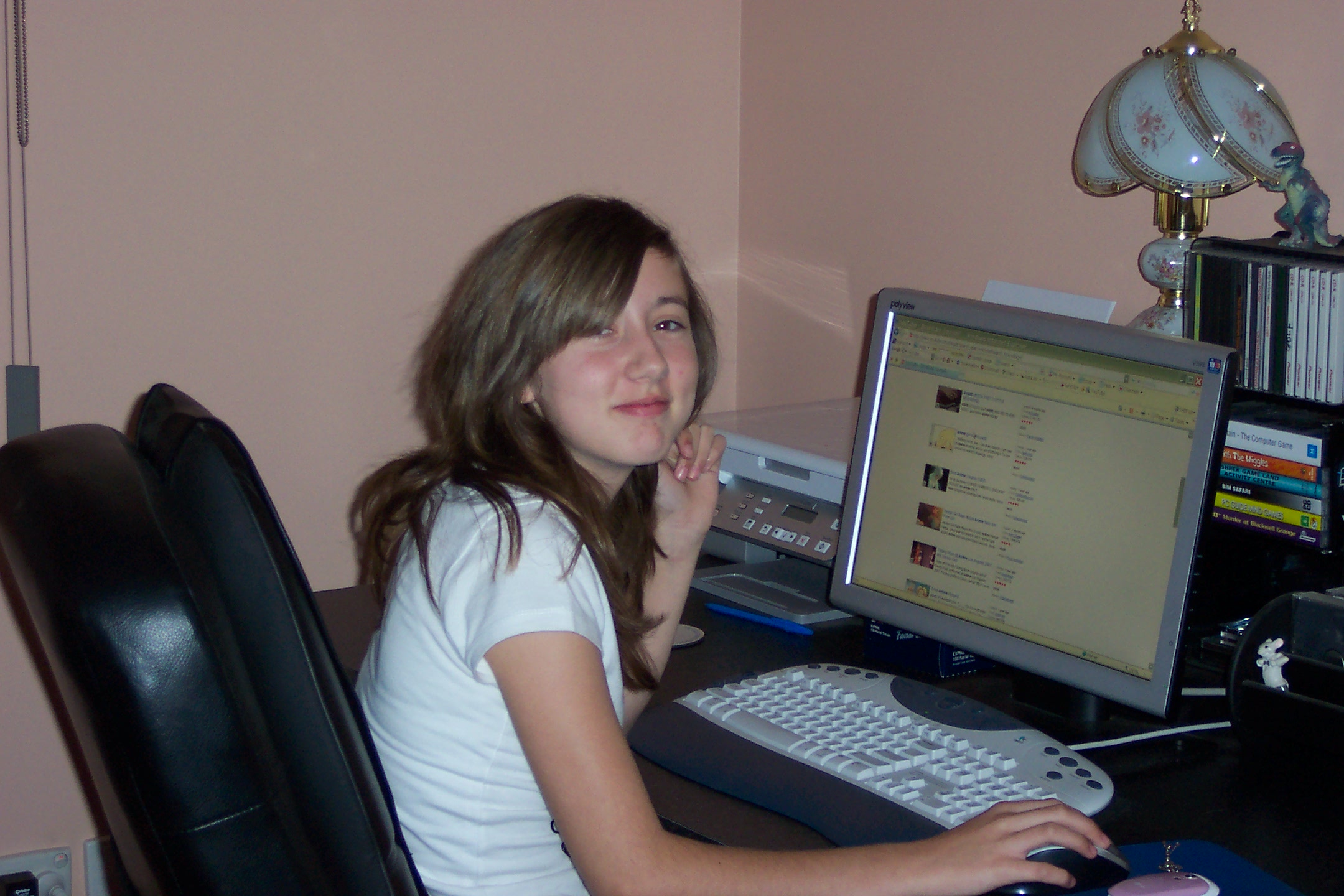 Caitlin is my Granddaughter, at my home, on the computer.  She is 13.