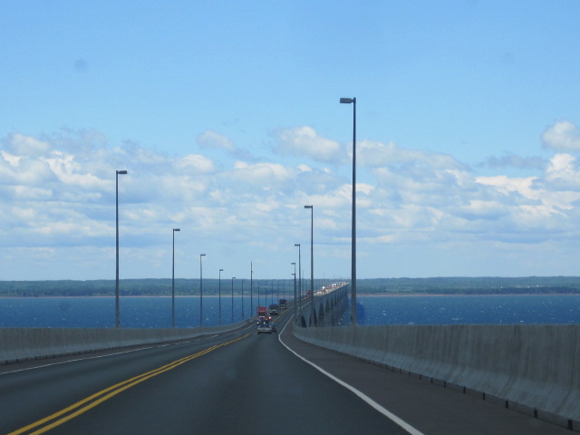 of the 10 mile bridge connecting Prince Edward Island to New Brunswick.