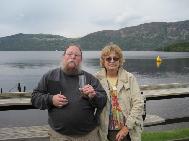 in the background, on Lynne's birthday. Our tour guide plied us with Drambuie and shortbread on this stop. I think he hoped it would help us spot Nessie. I told him he clearly hadn't given us enough. However, studying the picture, look closely at that shadow right behind my head. Why wasn't I looking the other way?