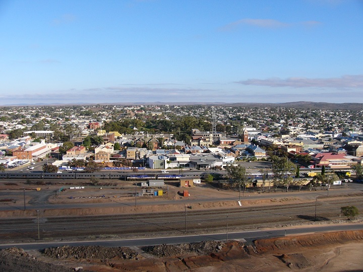 Looking over Broken Hill in NSW, near the border of South Australia. Our train, The Indian Pacific, is just visible along the station in the foreground of the city.