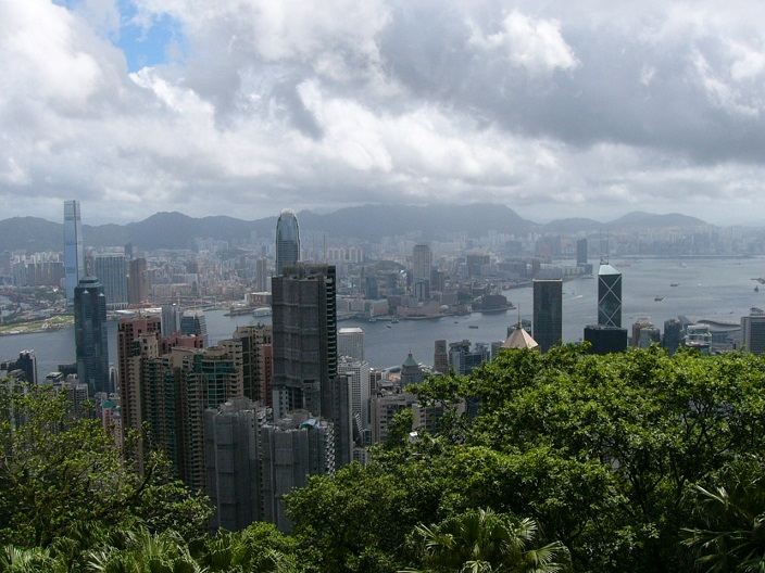 The start of my fantastic journey, Hong Kong, with an approaching typhoon. It had blown itself out by the following day.