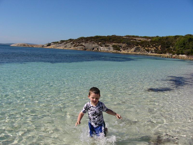 My grandson playing in the shallow water at Frenchman Bay, Albany