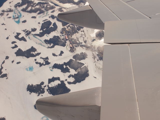 Caseys Antarctic Station. The staff on the ground spoke over their radio to us in the plane and went outside to wave to our plane