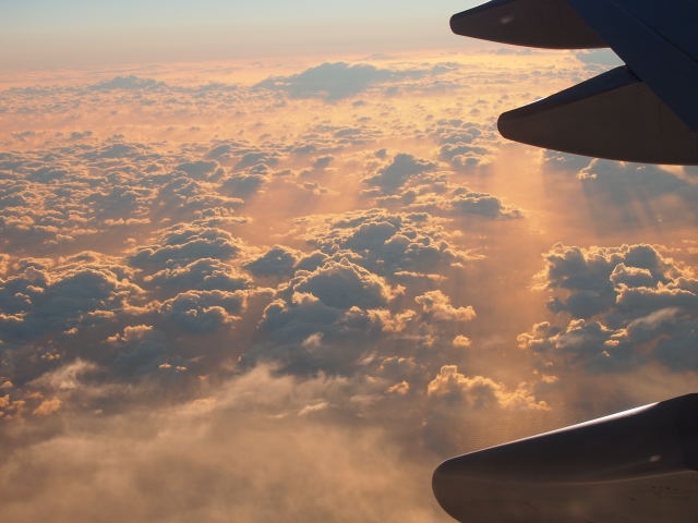 Sunset above the clouds over Antarctica as we turned for the flight home