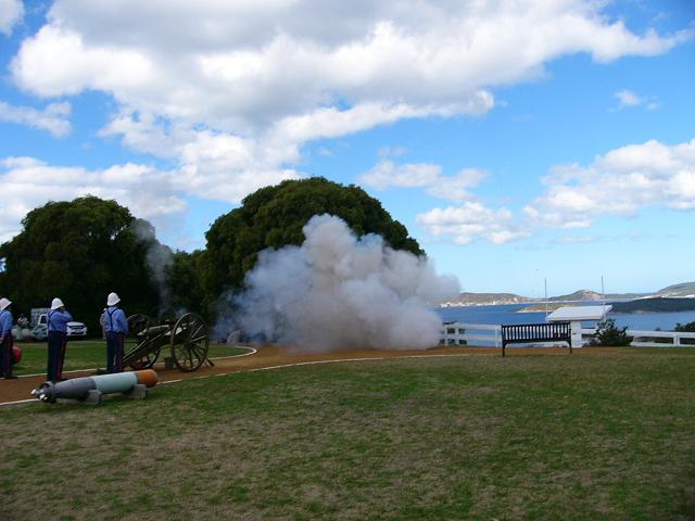 Firing the old cannon at the Forts.