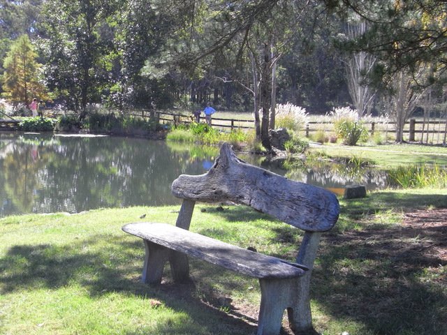 Interesting ''home made''bench seat offers a resting point by the lake