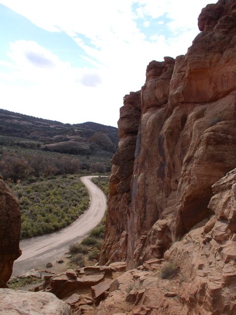 It was quite a hike to climb the trail up to the lizard petroglyphs in Dinosaur National Monument.. Looking back down the trail to the road makes you feel as if you accomplished something worthwhile. 