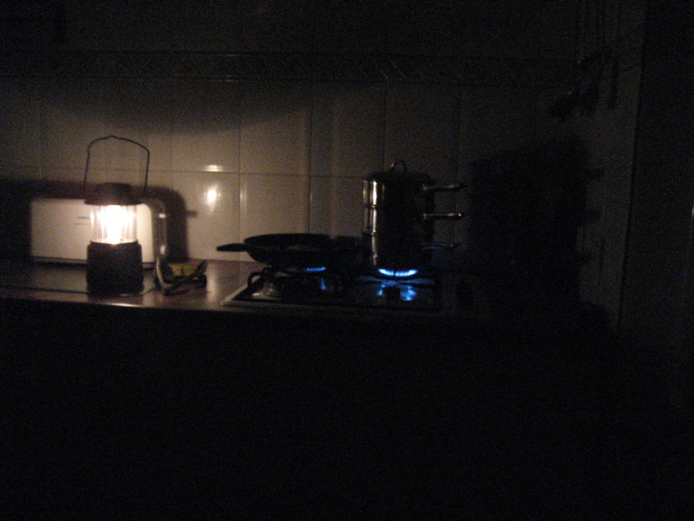 Cooking Dinner.  Electricity went out around 5.30pm, came on again around 1.30am.