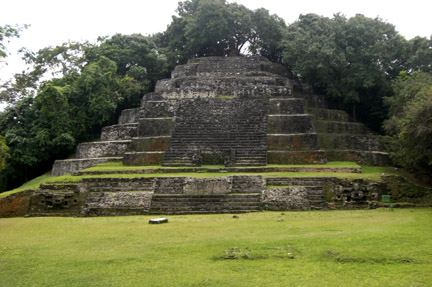 Temple of the Jaguar Masks.
The masks are on the lower right and left. Sort of a blocky, angular jaguar head.