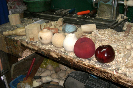 The wood carving process. The shop was family owned and the father, Tomas, did all the carving.